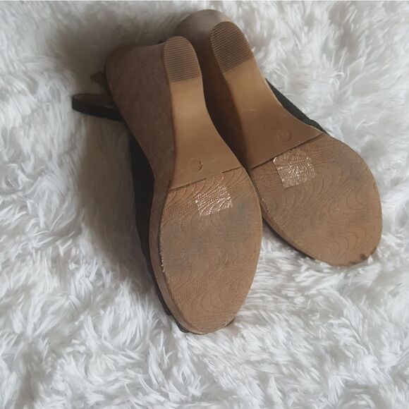 CL by Laundry Ilena Wedge Sandals Black Cork Open Toe Flower Top Shoes Size 7.5 - Picture 6 of 13